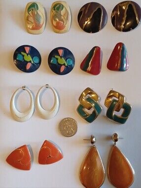 14 Pairs 80's Fashion Earrings Set — All Post Style. Multicolor Vintage